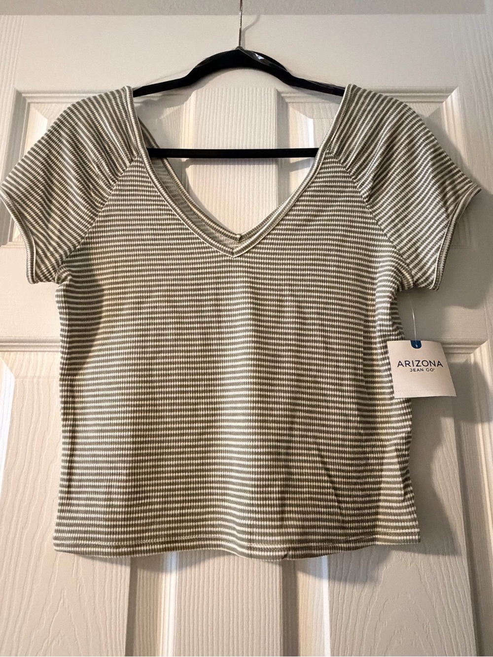 Women's Olive Stripe V-Neck Top